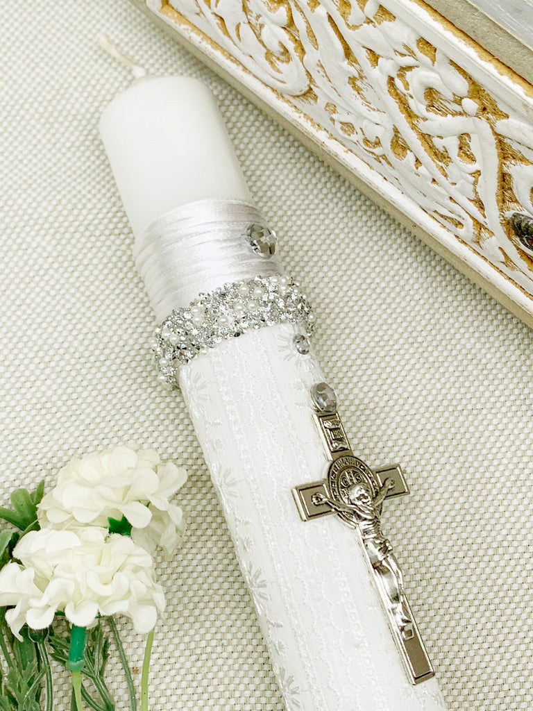 Cirio Bautismal tonos plateados