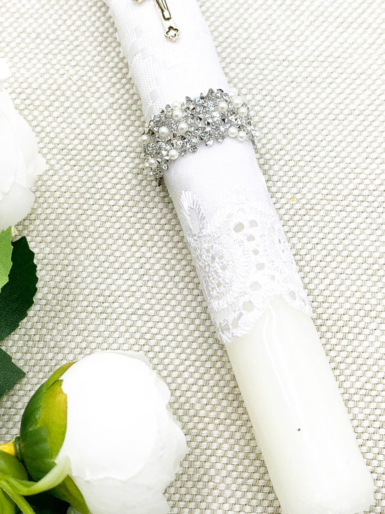 Candela torneada con labrado y cruz plateada mini