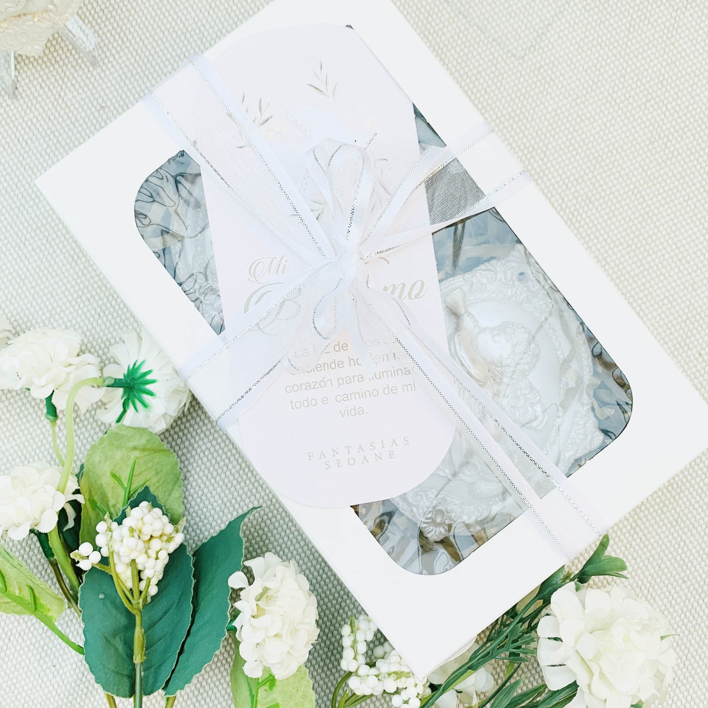 50%OFF Par de Recuerditos de placa ángel de la guarda acabado perla