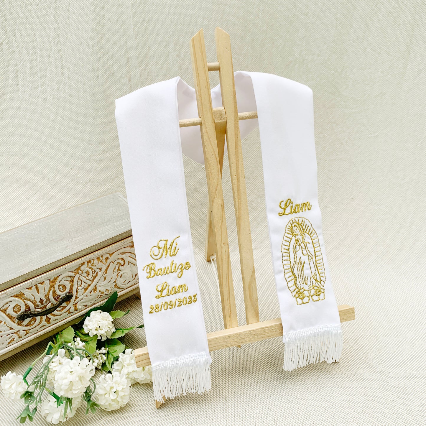 Estola Personalizada Virgencita de Guadalupe 2 COLORES: DORADO O PLATEADO