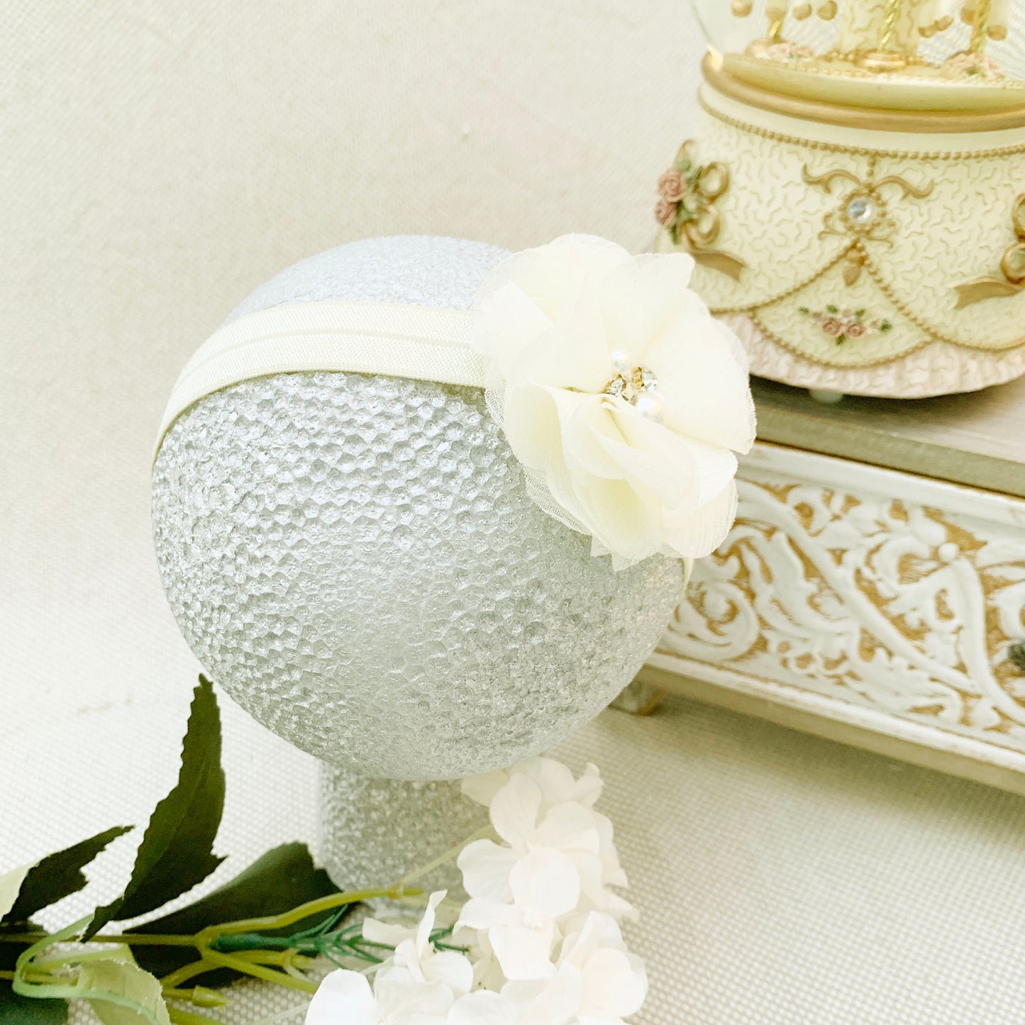 50%OFF Vincha flor trébol ivory