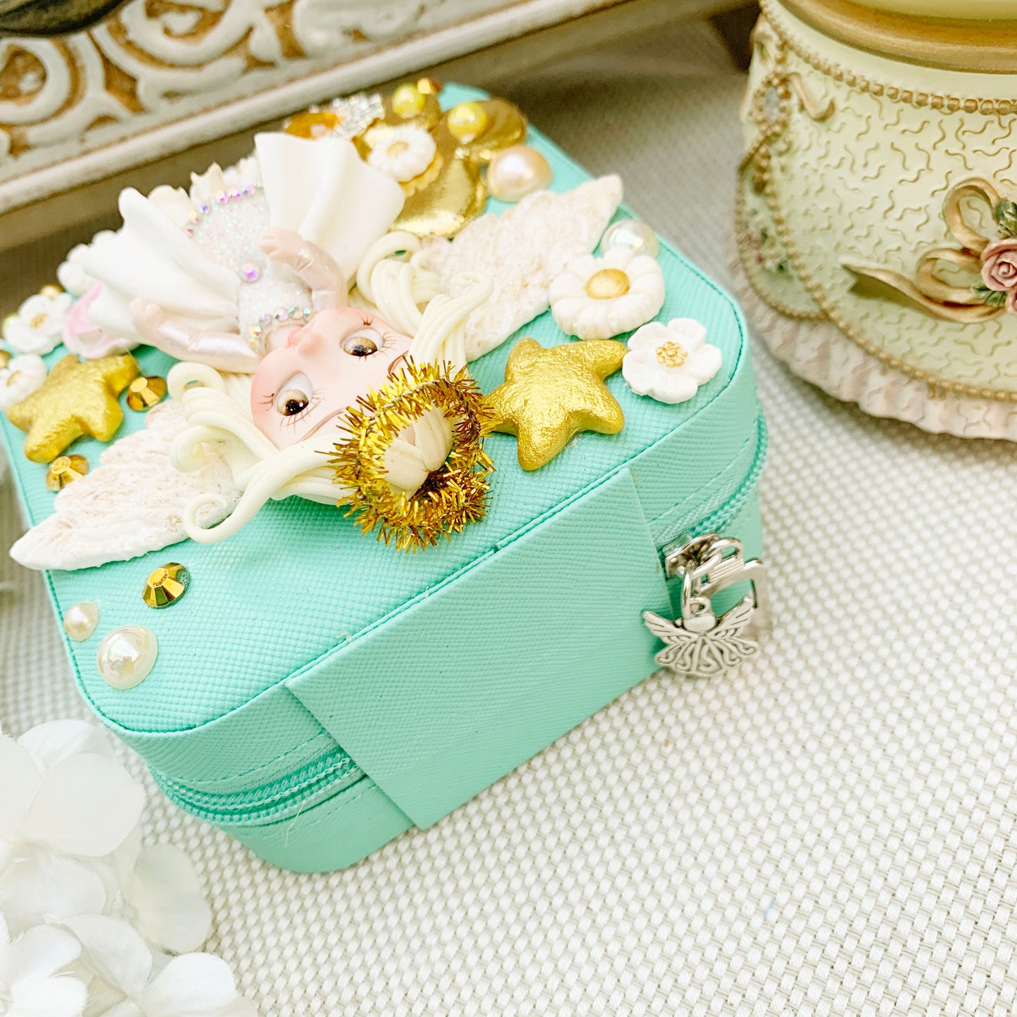 50%OFF Joyerito forma de corazón verde agua para viaje o coqueta para madrina decorado artesanalmente