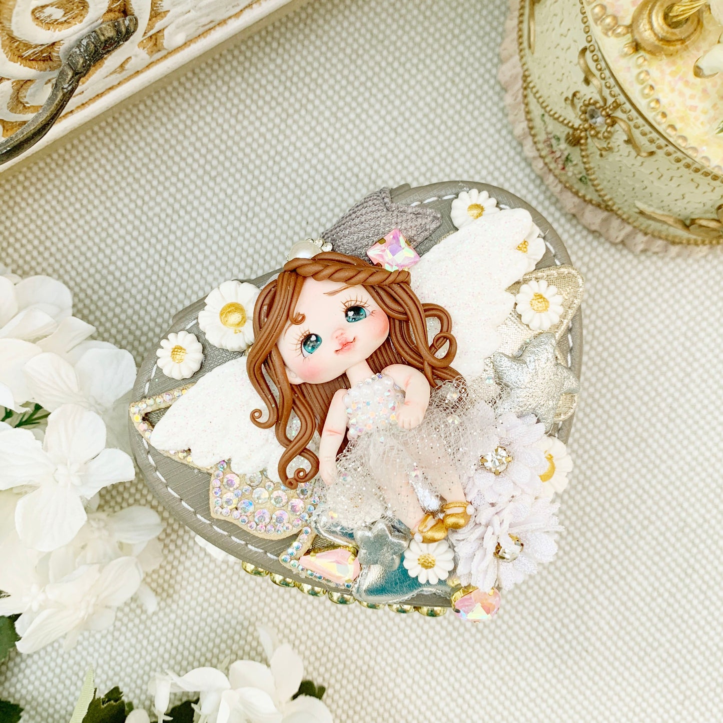 30%OFF Joyerito forma de corazón gris tutu para viaje o coqueta para madrina decorado artesanalmente