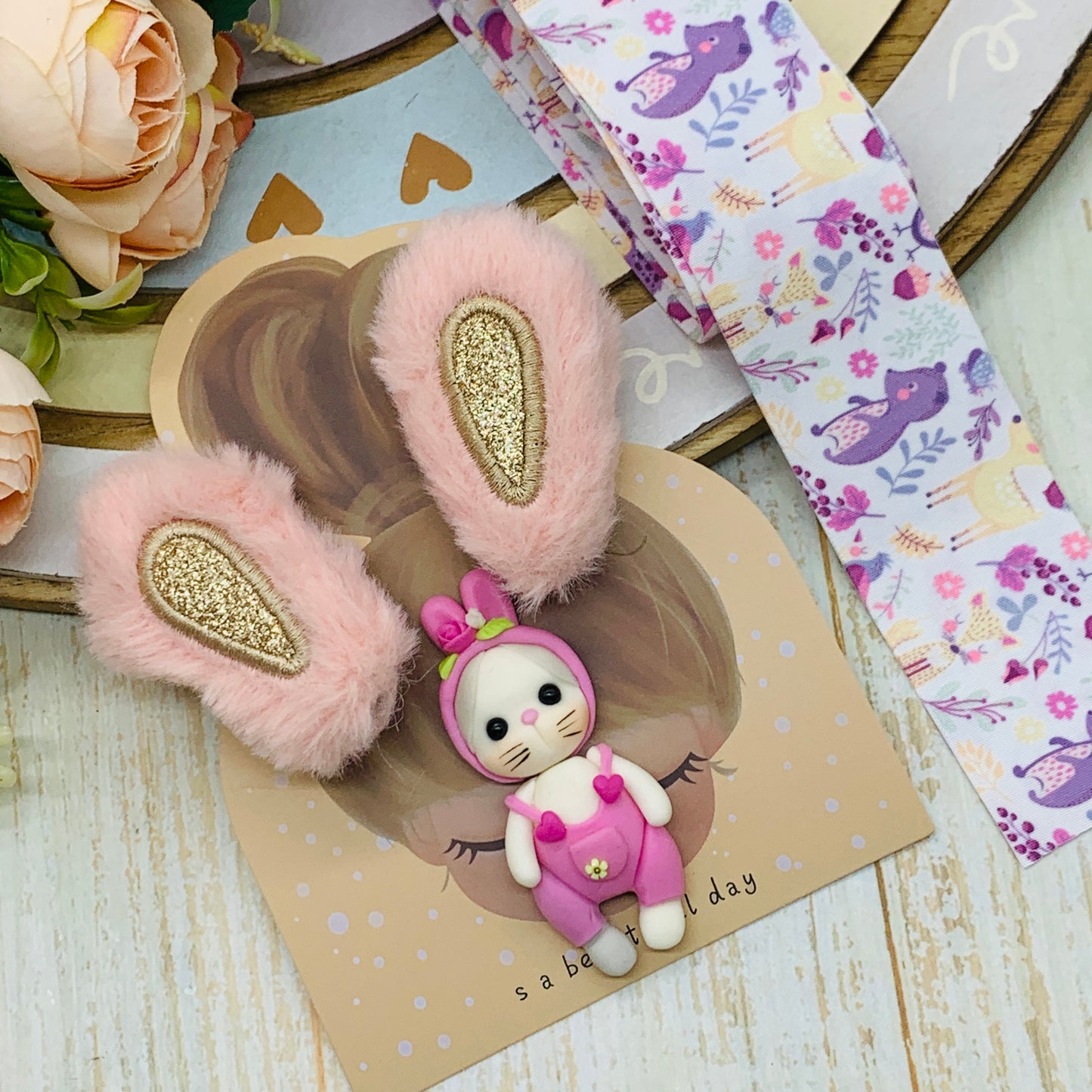 Set crea tu lazo/moño + porcelana temática Conejita Modelo 26
