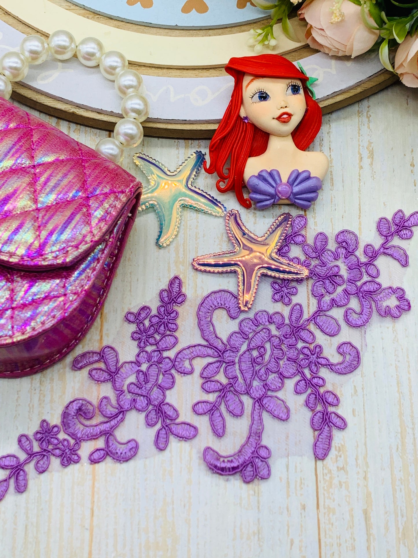 Bolso básico +porcelana + encaje lentejuelas Princesa Ariel