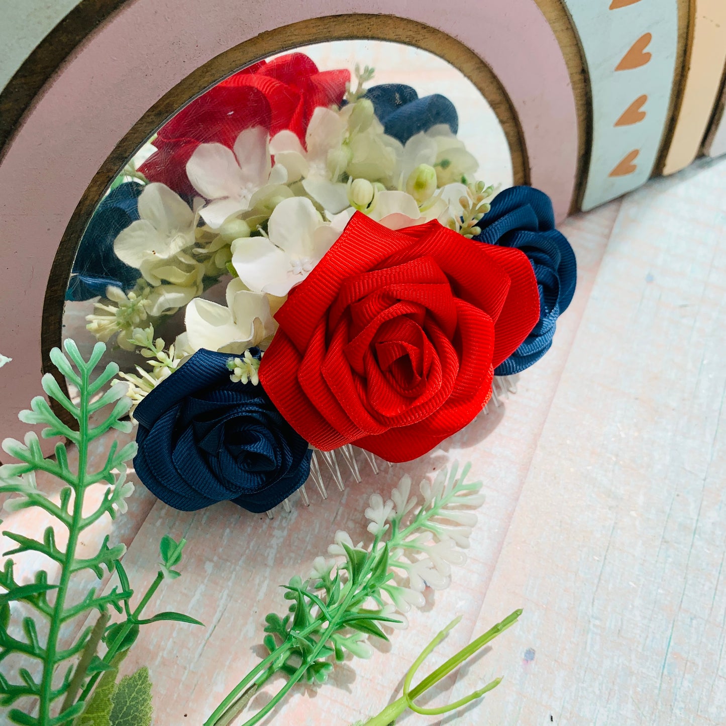 Peineta de rosas patriótica tricolor adulto