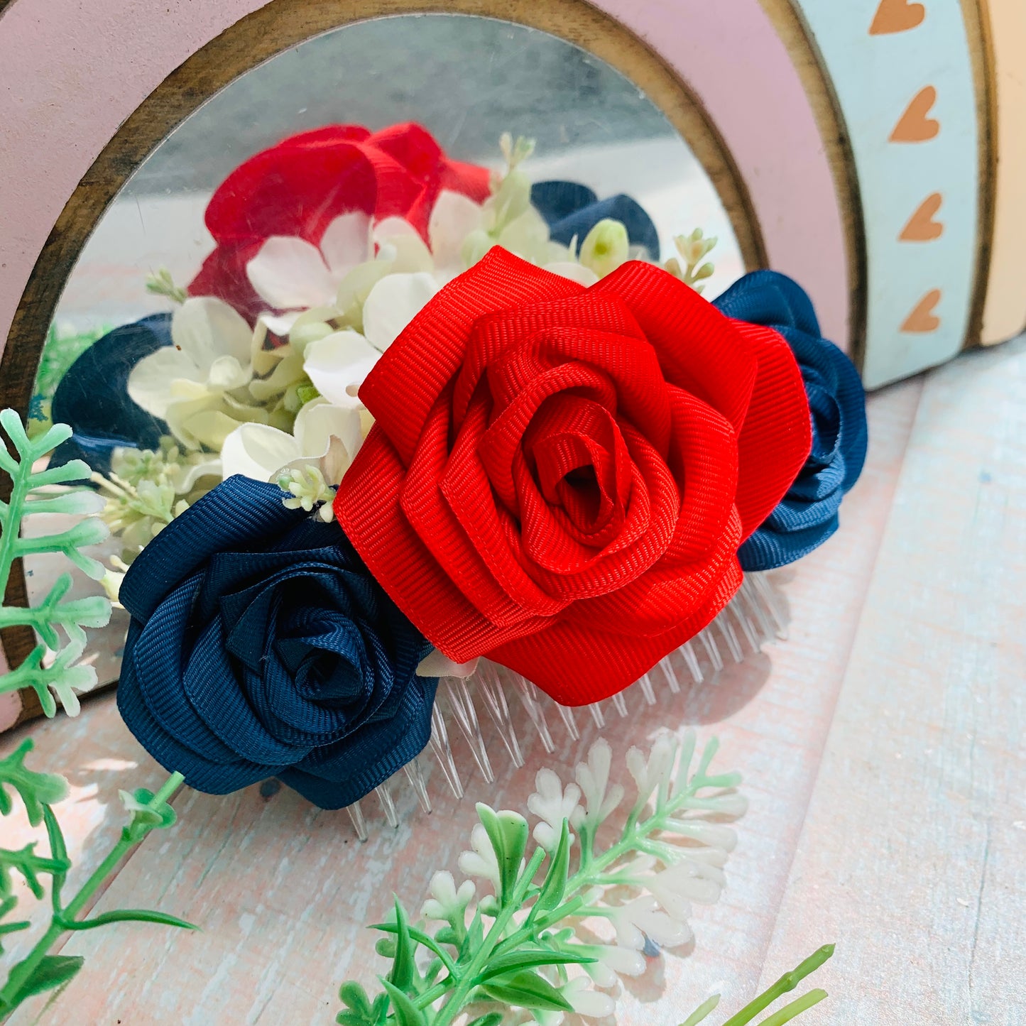 Peineta de rosas patriótica tricolor adulto