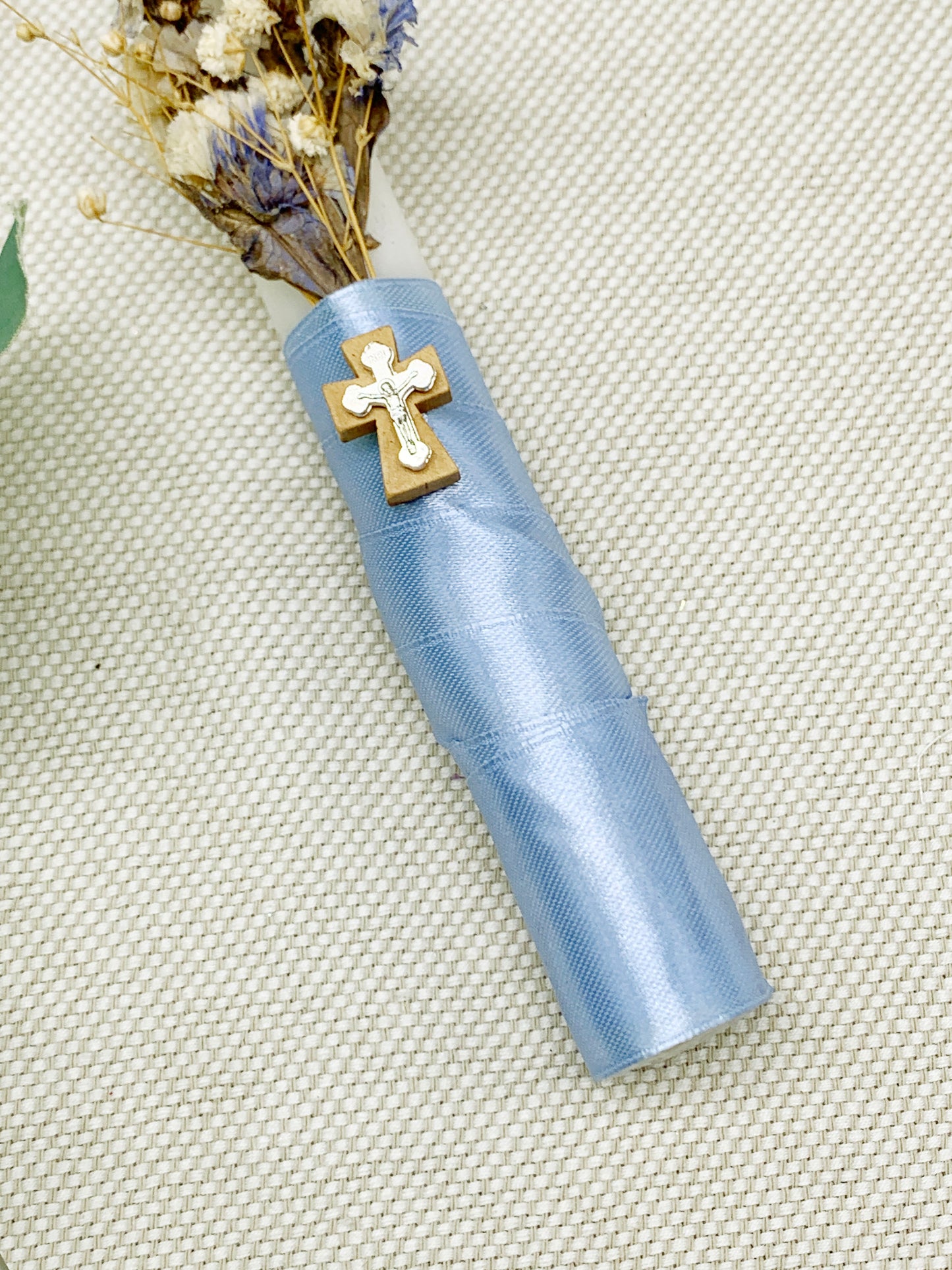 Candela torneada azul flores orgánicas