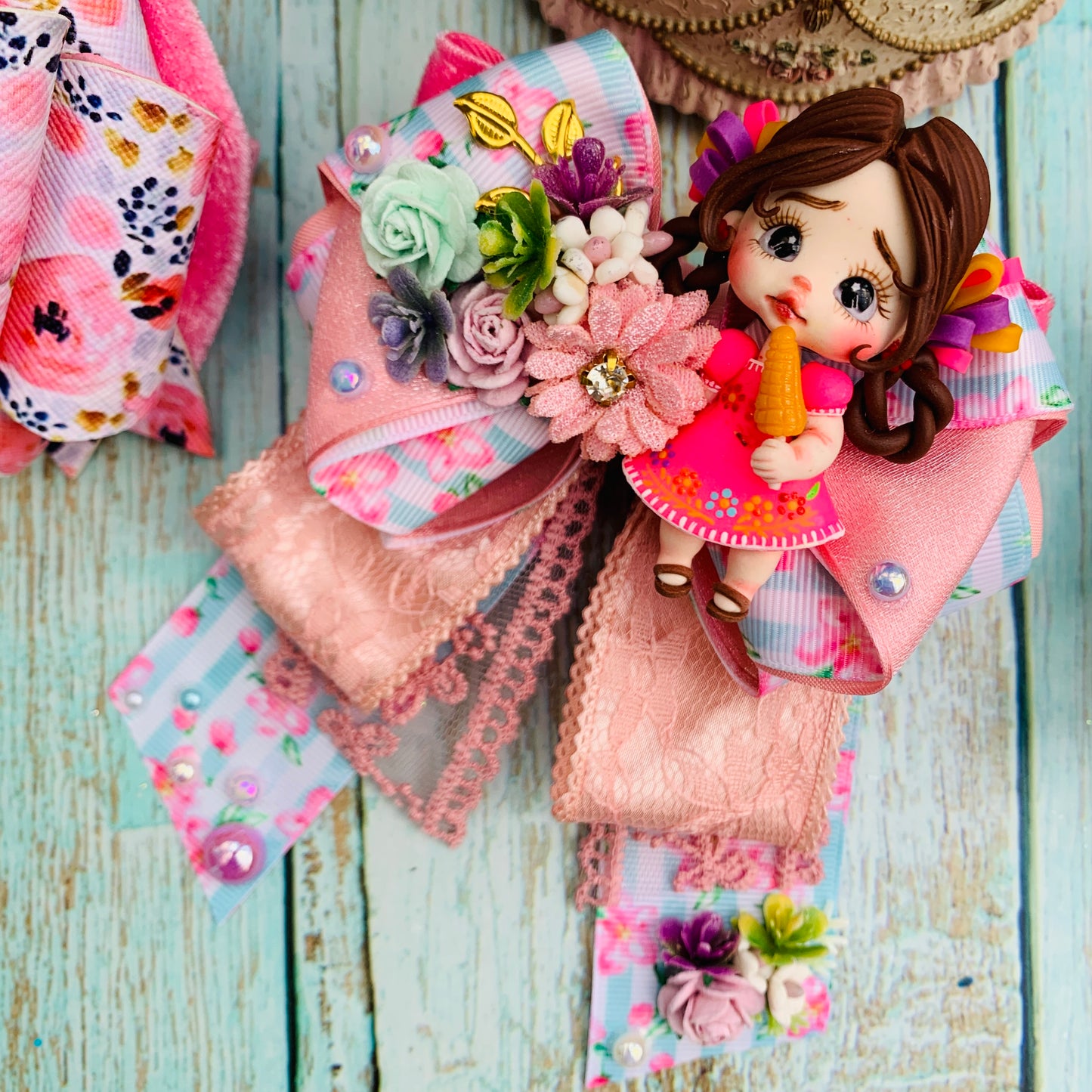 Par Dúo Premium lazo con encaje estilo coquette + lazo vinil MODELO 5