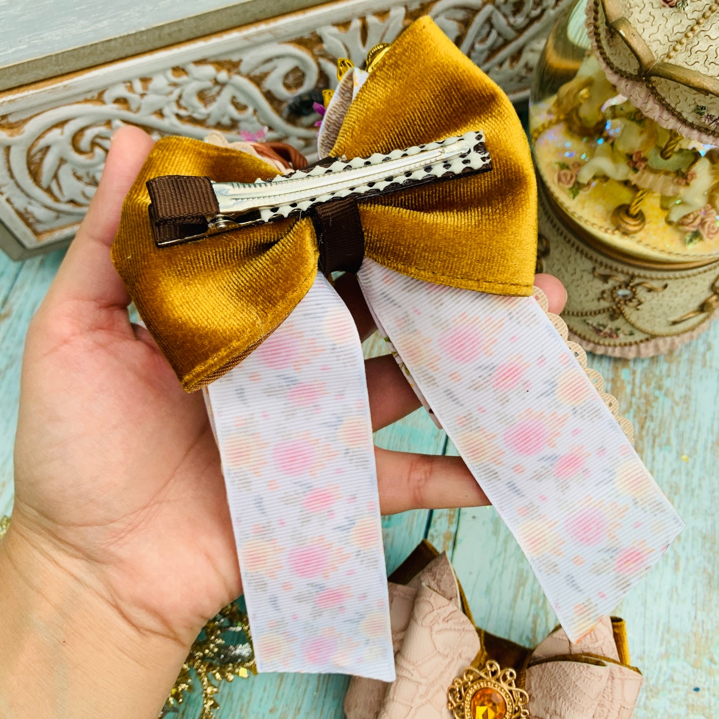 Par Dúo Premium lazo con encaje estilo coquette + lazo vinil MODELO 3