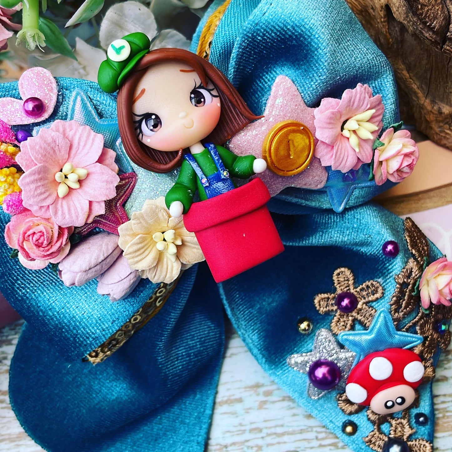 Lazo temático Mario Bros con material gamuza