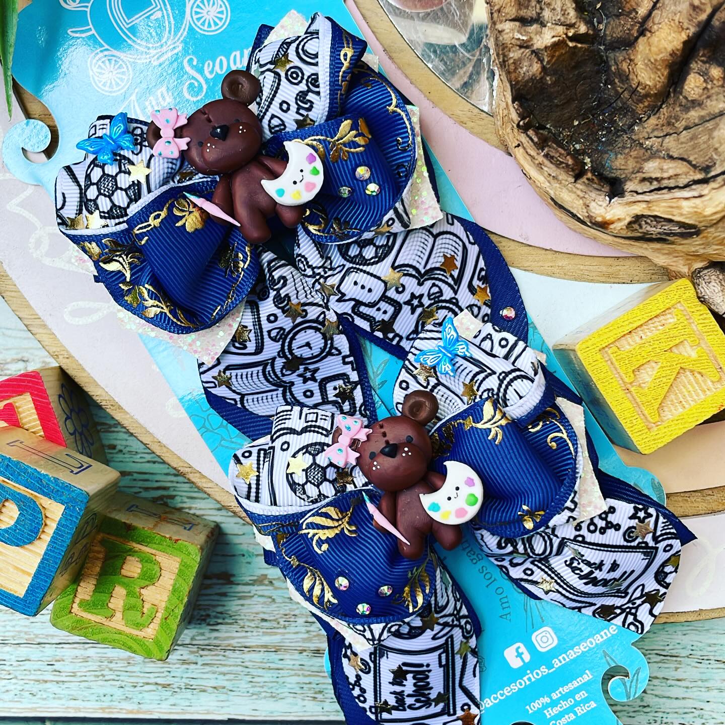 Par de prensitas con lazos temática Escolares | Ositos