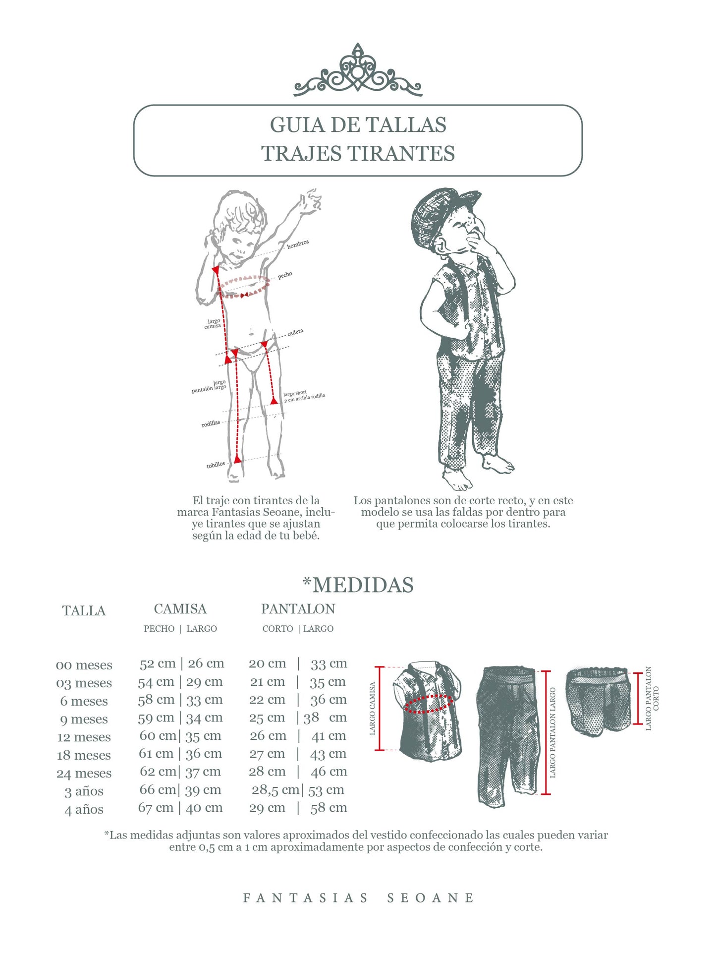 Traje 4 piezas tirantes blancos estilo pantalón o short