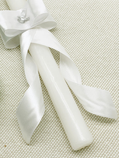 Candela torneada con lazo blanco y espíritu santo mini