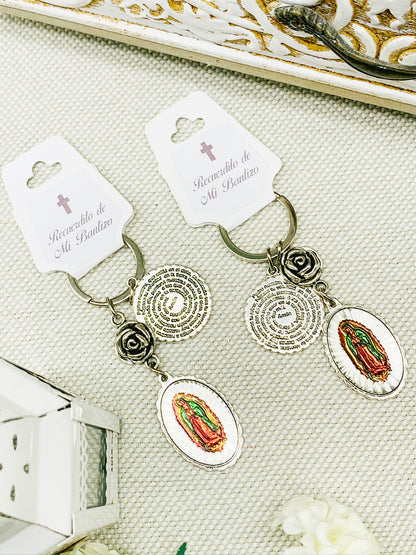 Llavero con Rosa de Guadalupe Virgencita y Padre Nuestro