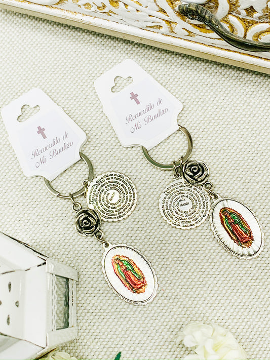 Llavero con Rosa de Guadalupe Virgencita y Padre Nuestro