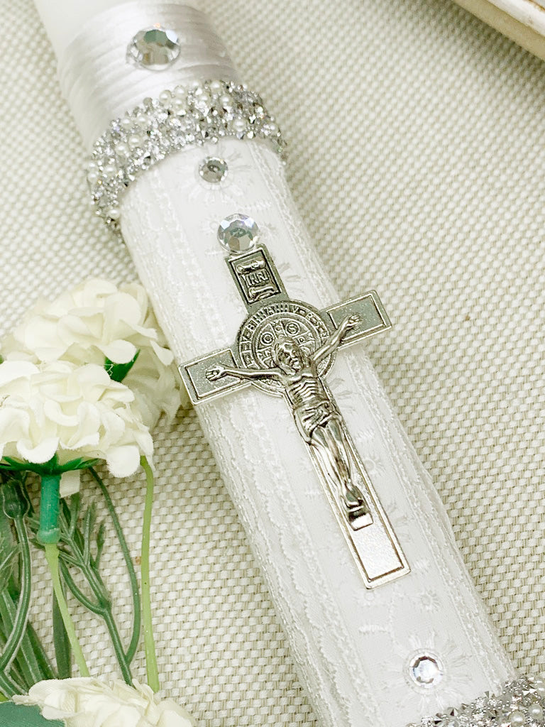 Cirio Bautismal tonos plateados