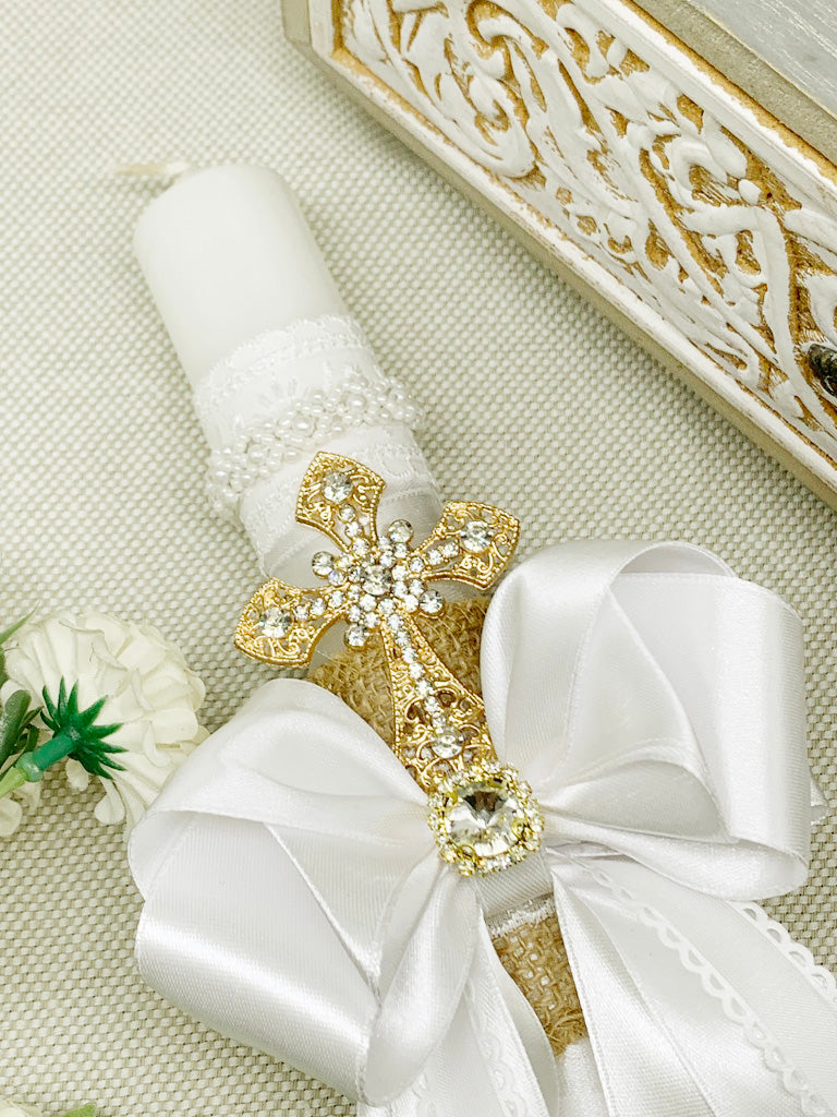 Cirio Bautismal con lazo artesanal