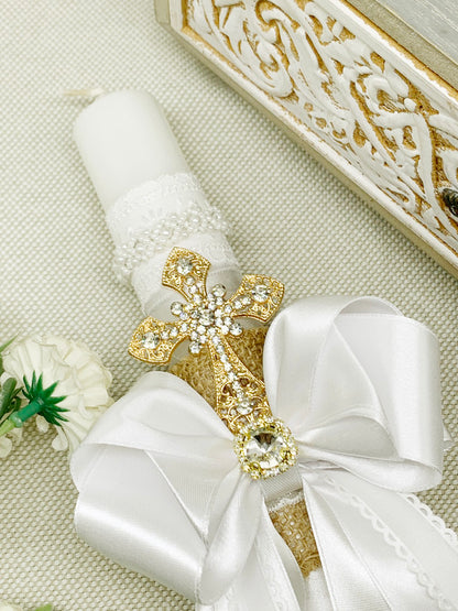 Cirio Bautismal con lazo artesanal