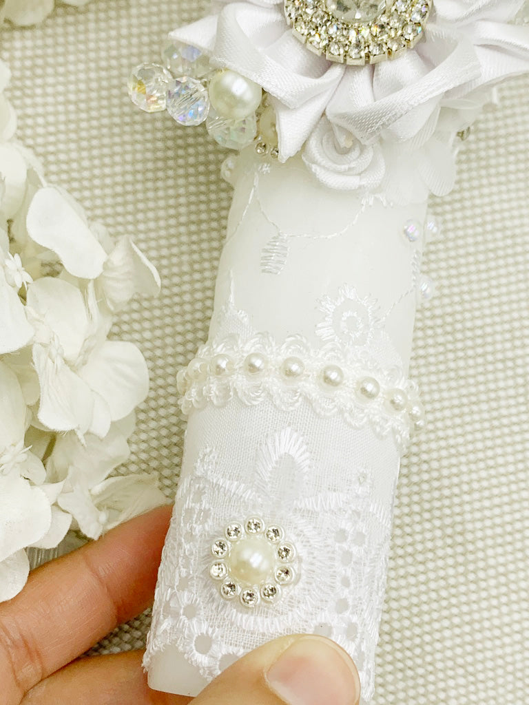 Cirio Bautismal de encajes blanco MODELO 1