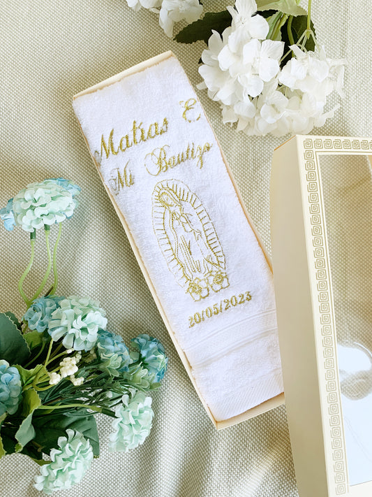 Pañito Personalizado Hipoalergénico Virgencita de Guadalupe opción de color dorado o plateado