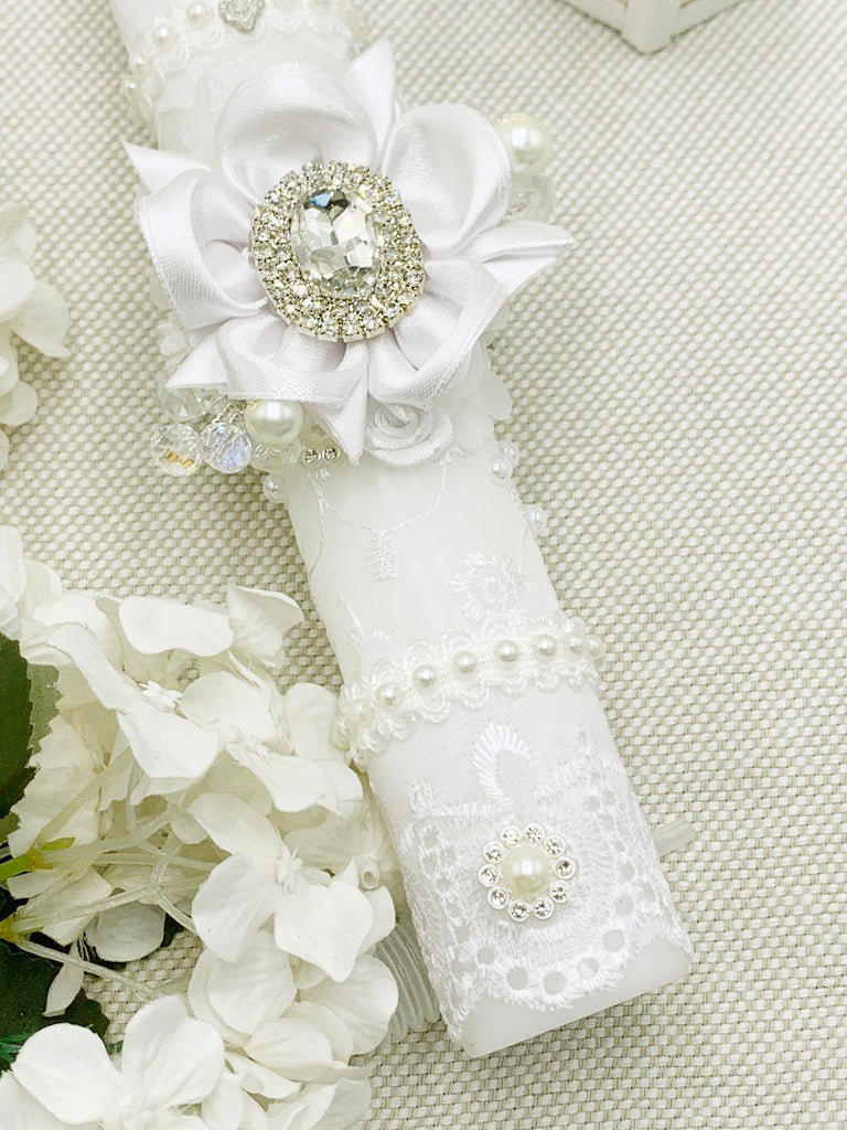 Cirio Bautismal de encajes blanco MODELO 1