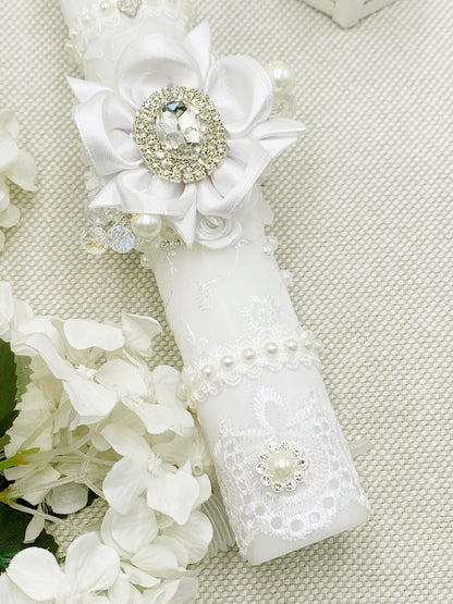 Cirio Bautismal de encajes blanco MODELO 1