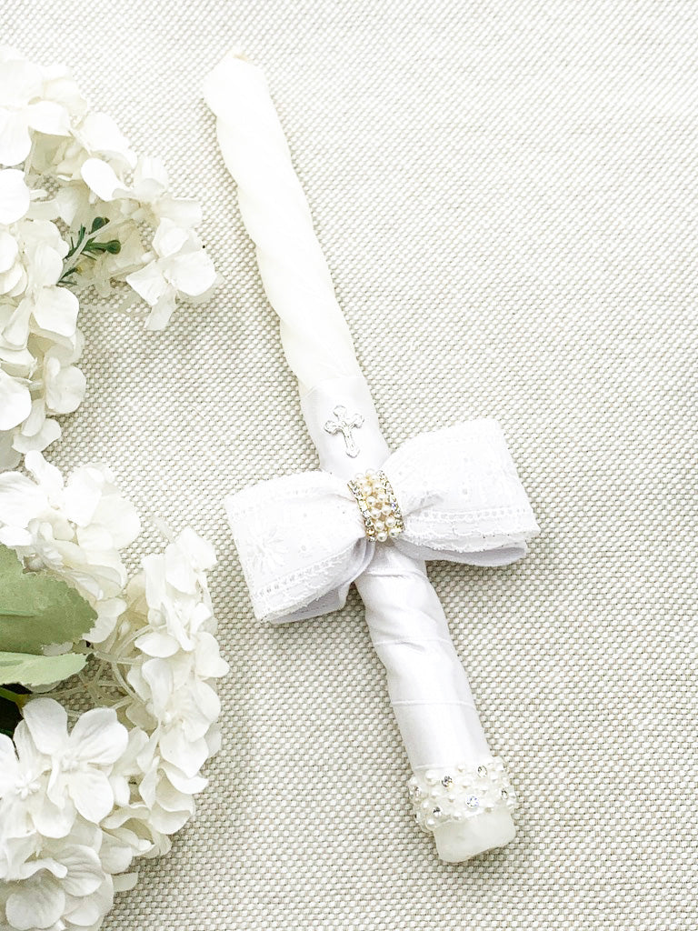 Candela con tira bordada fina