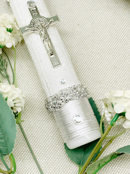 Cirio Bautismal tonos plateados