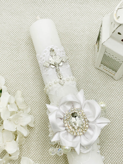 Cirio Bautismal de encajes blanco MODELO 1