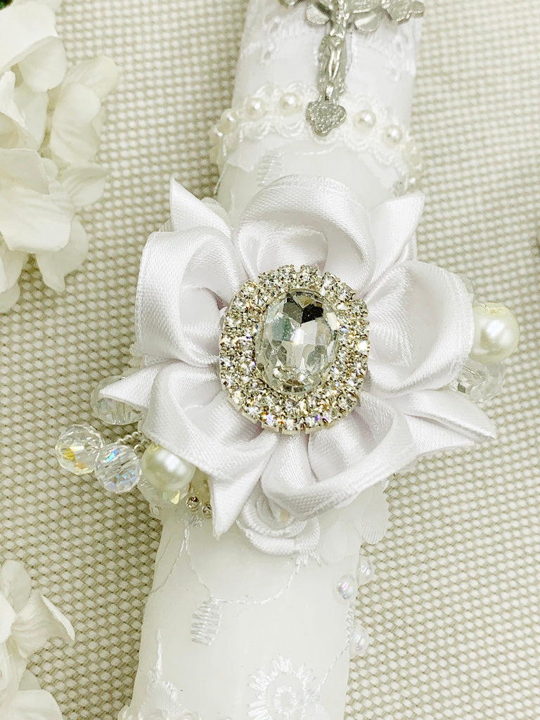 Cirio Bautismal de encajes blanco MODELO 1