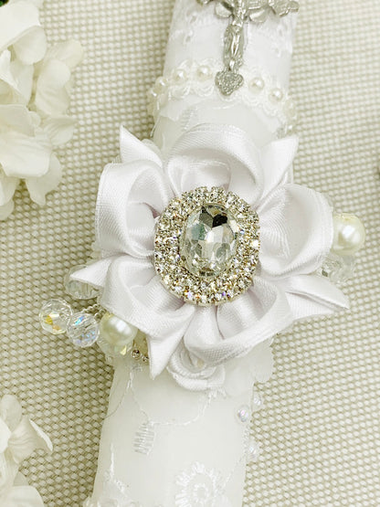 Cirio Bautismal de encajes blanco MODELO 1