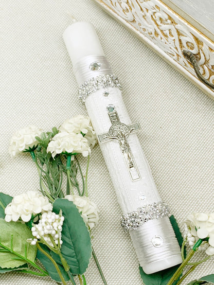 Cirio Bautismal tonos plateados