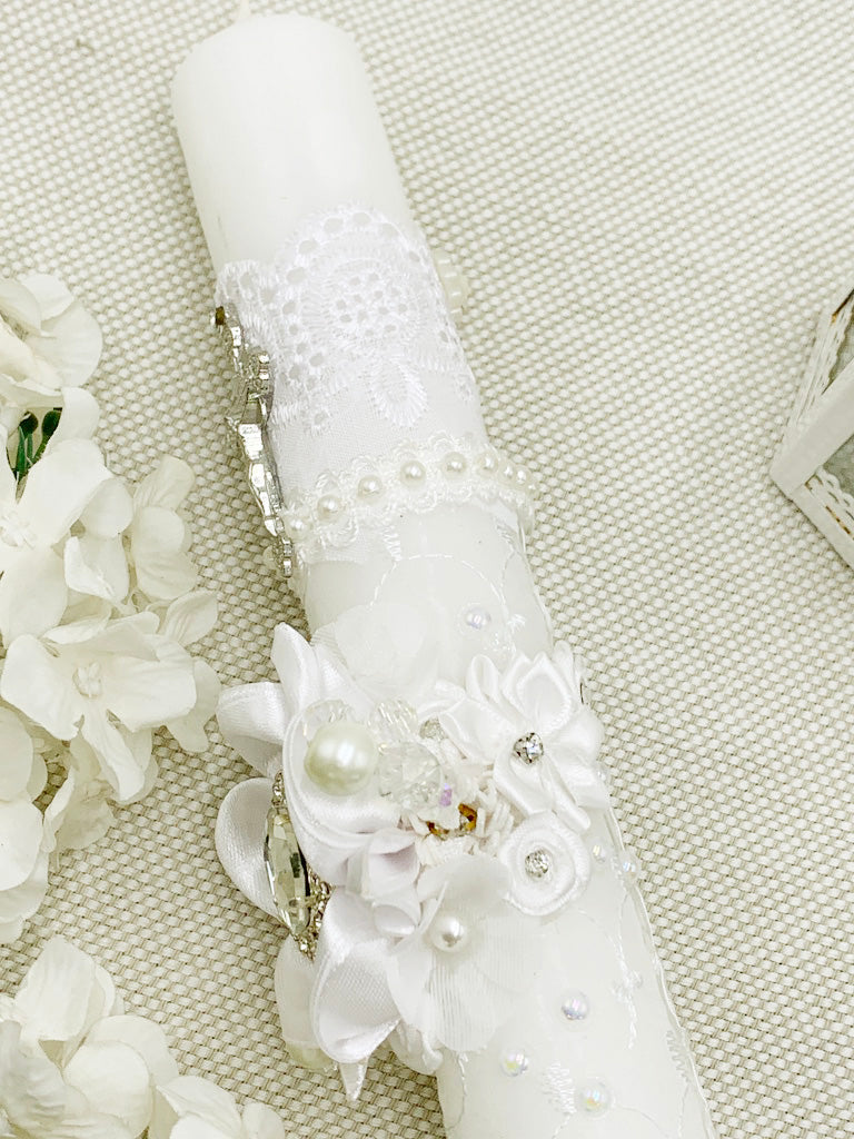 Cirio Bautismal de encajes blanco MODELO 1