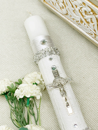 Cirio Bautismal tonos plateados