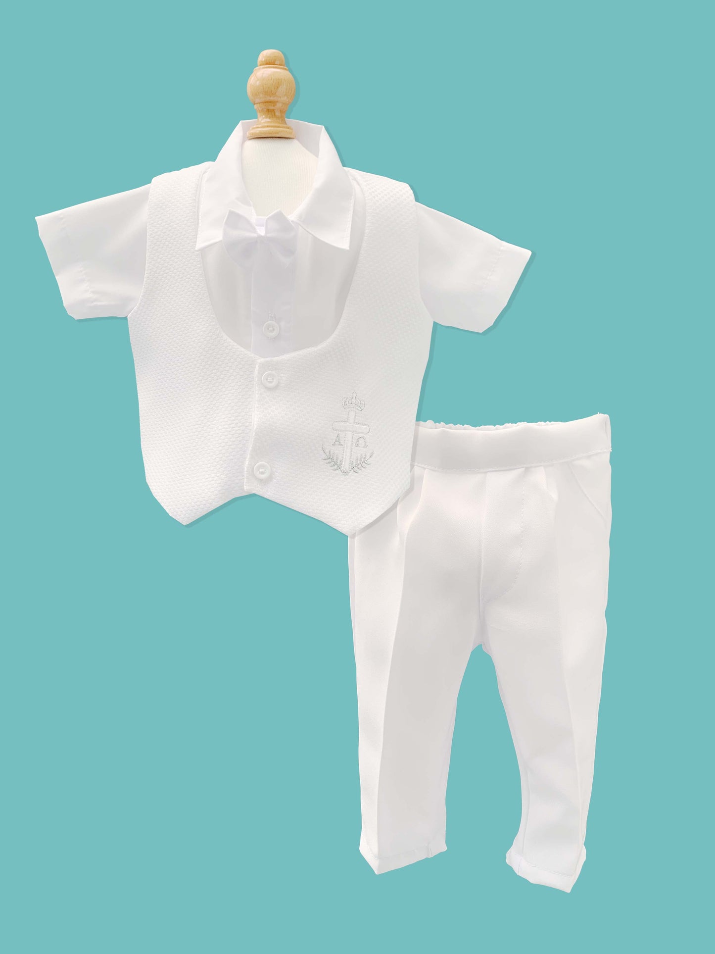 Traje con chaleco labrado con puntos bordado estilo pantalón
