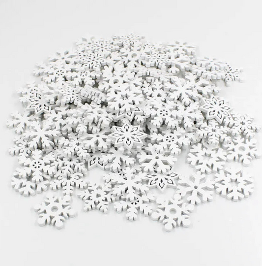 Paquete Copos de Nieve de Madera Blancos ( 10 und) 2.5cm