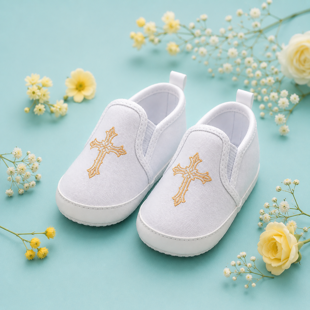 Zapato para bautismo estampado de cruz