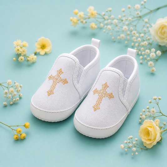 Zapato para bautismo estampado de cruz