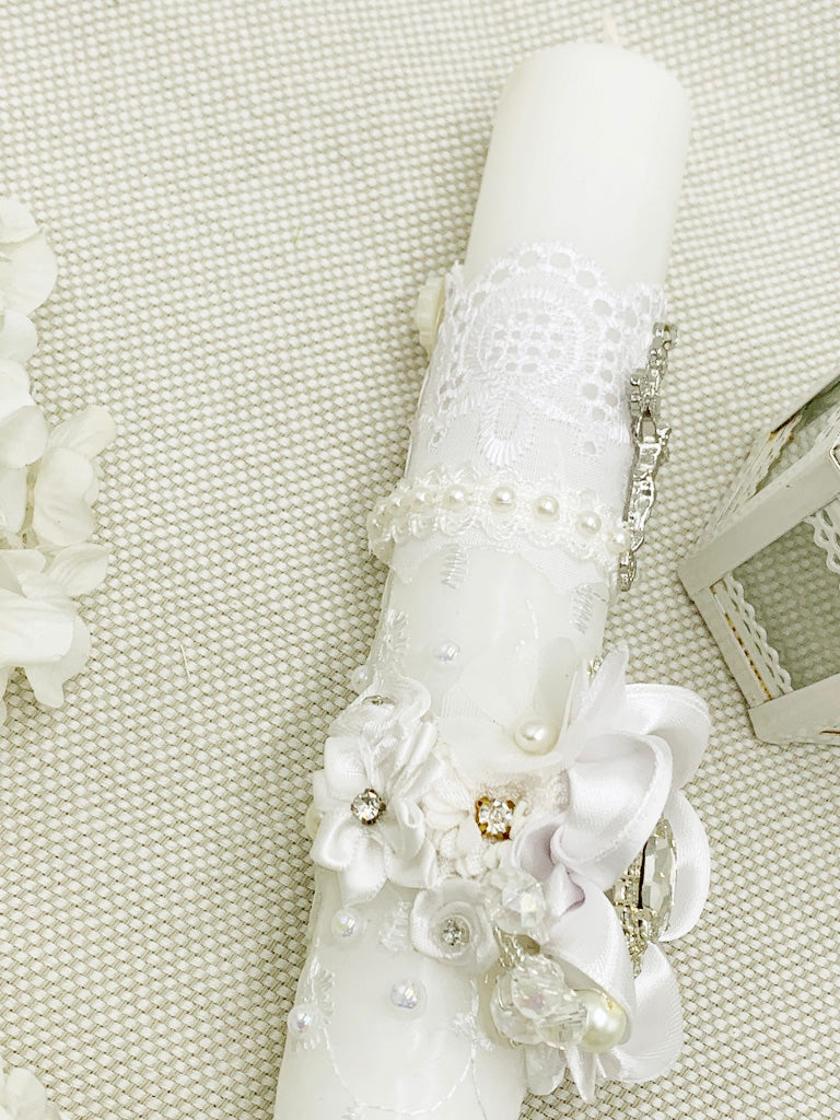 Cirio Bautismal de encajes blanco MODELO 1