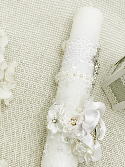 Cirio Bautismal de encajes blanco MODELO 1