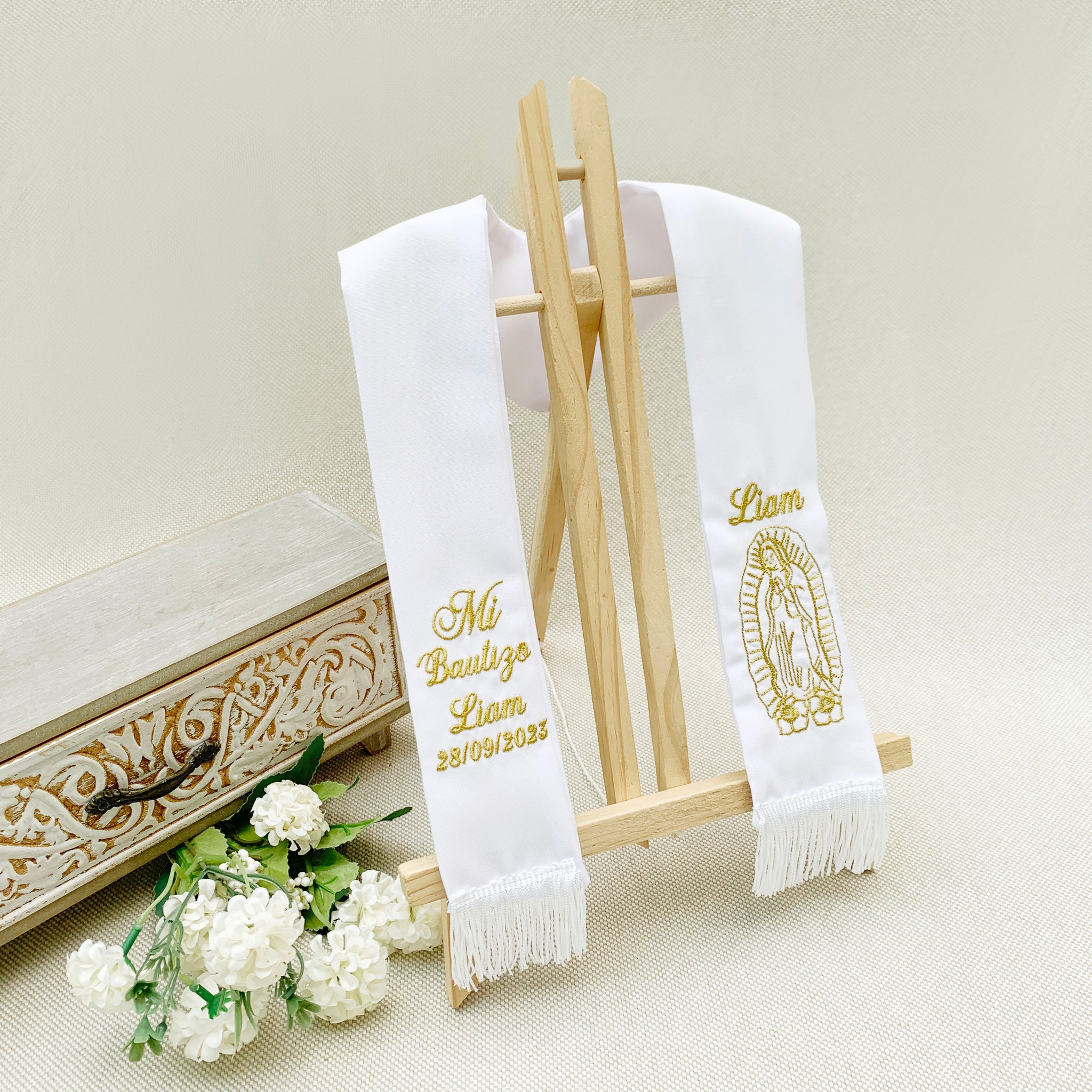 Estola Personalizada Virgencita de Guadalupe dorado o plateado (8 días hábiles fabricación)