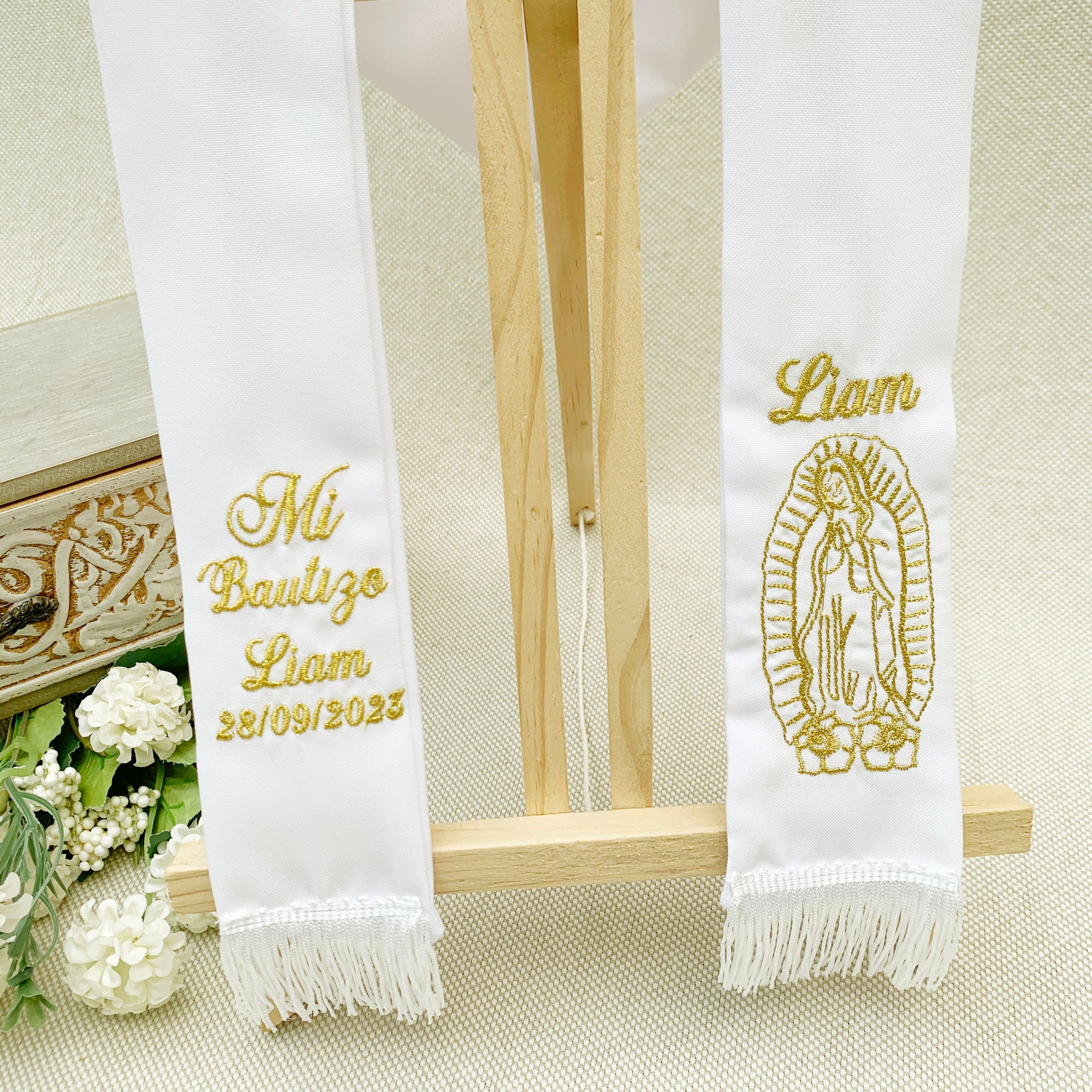 Estola Personalizada Virgencita de Guadalupe dorado o plateado (8 días hábiles fabricación)