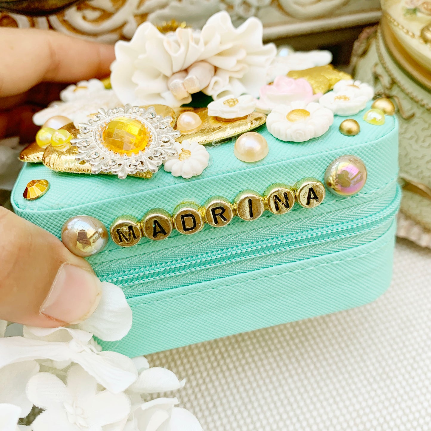 20%OFF Joyerito forma de corazón verde agua para viaje o coqueta para madrina decorado artesanalmente
