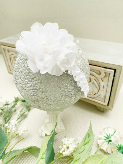 Vincha flor de puntas rendondas y hojas