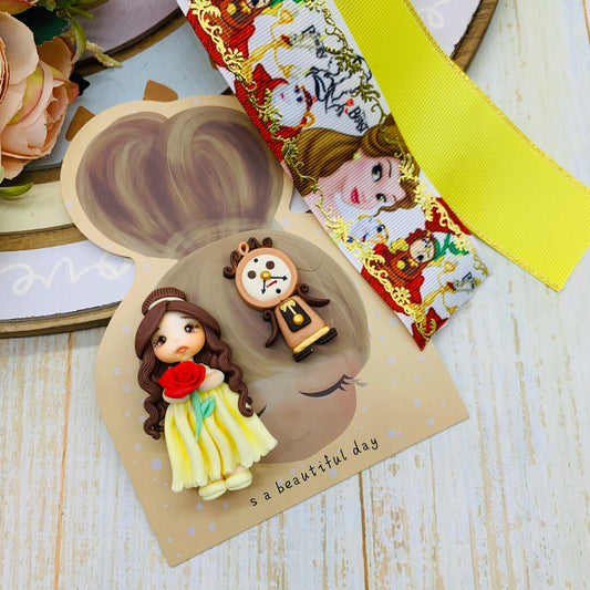 Set crea tu lazo/moño + porcelana temática Bella y Bestia Modelo 8