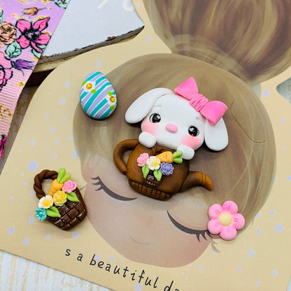 Set crea tu lazo/moño + porcelana temática Conejita Modelo 13