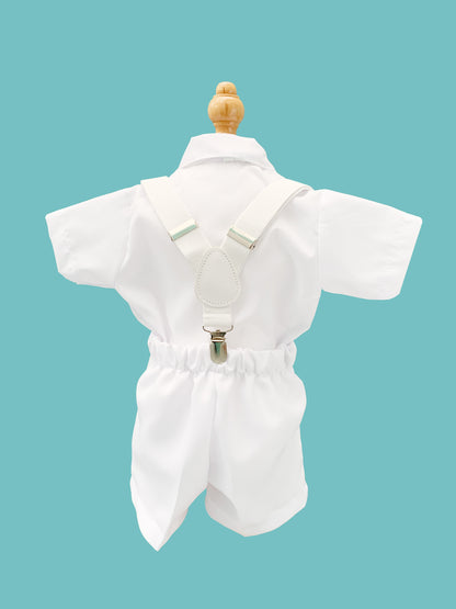 Traje 4 piezas tirantes blancos estilo pantalón o short