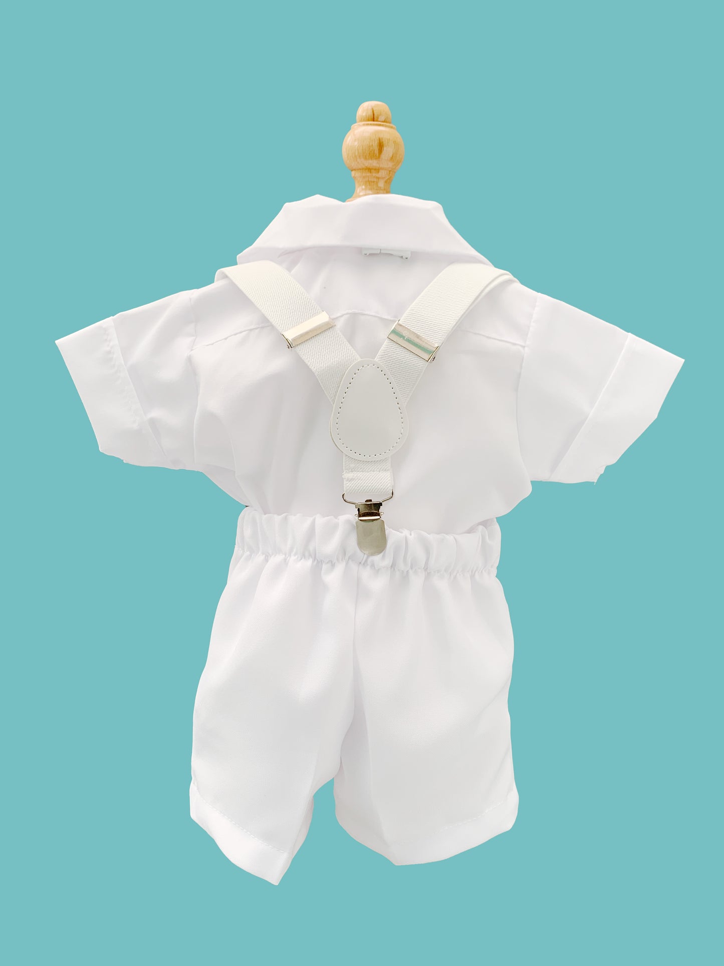 Traje 4 piezas Peter Pan tirantes blancos estilo pantalón o short