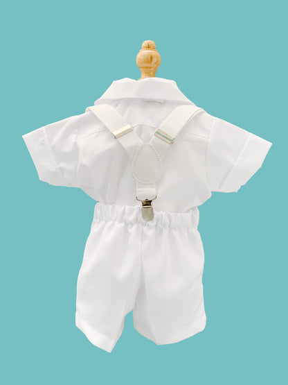 Traje 4 piezas Peter Pan tirantes blancos estilo pantalón o short